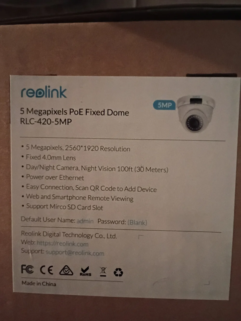 Reolink 5MP New PoE Fixed Dome Security Camera - White